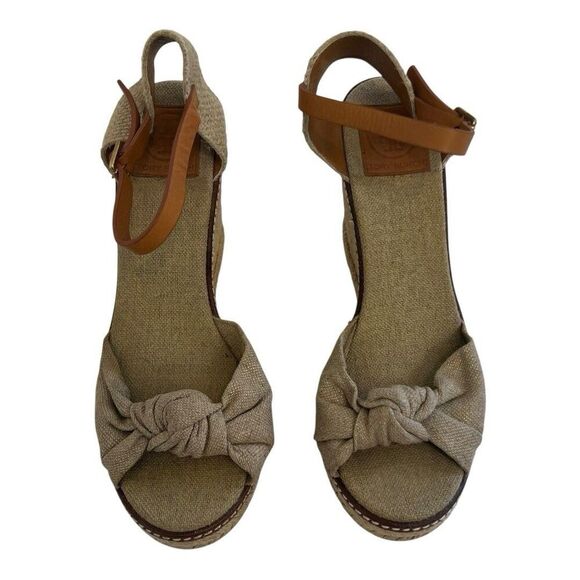 Tory Burch Women's Size 9.5 Macy Linen Espadrille Wedge Sandals - Picture 3 of 9
